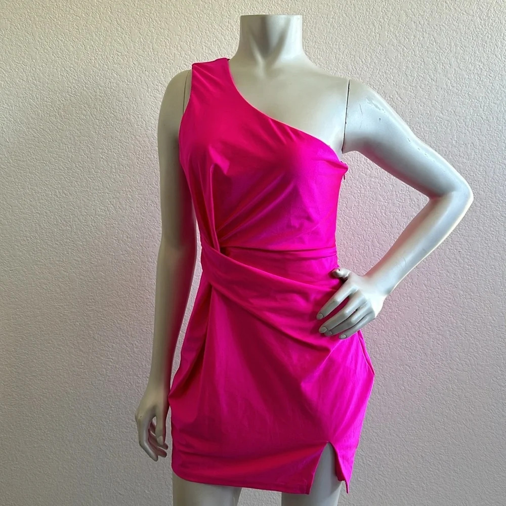 Superdown Hot pink one-shoulder mini dress